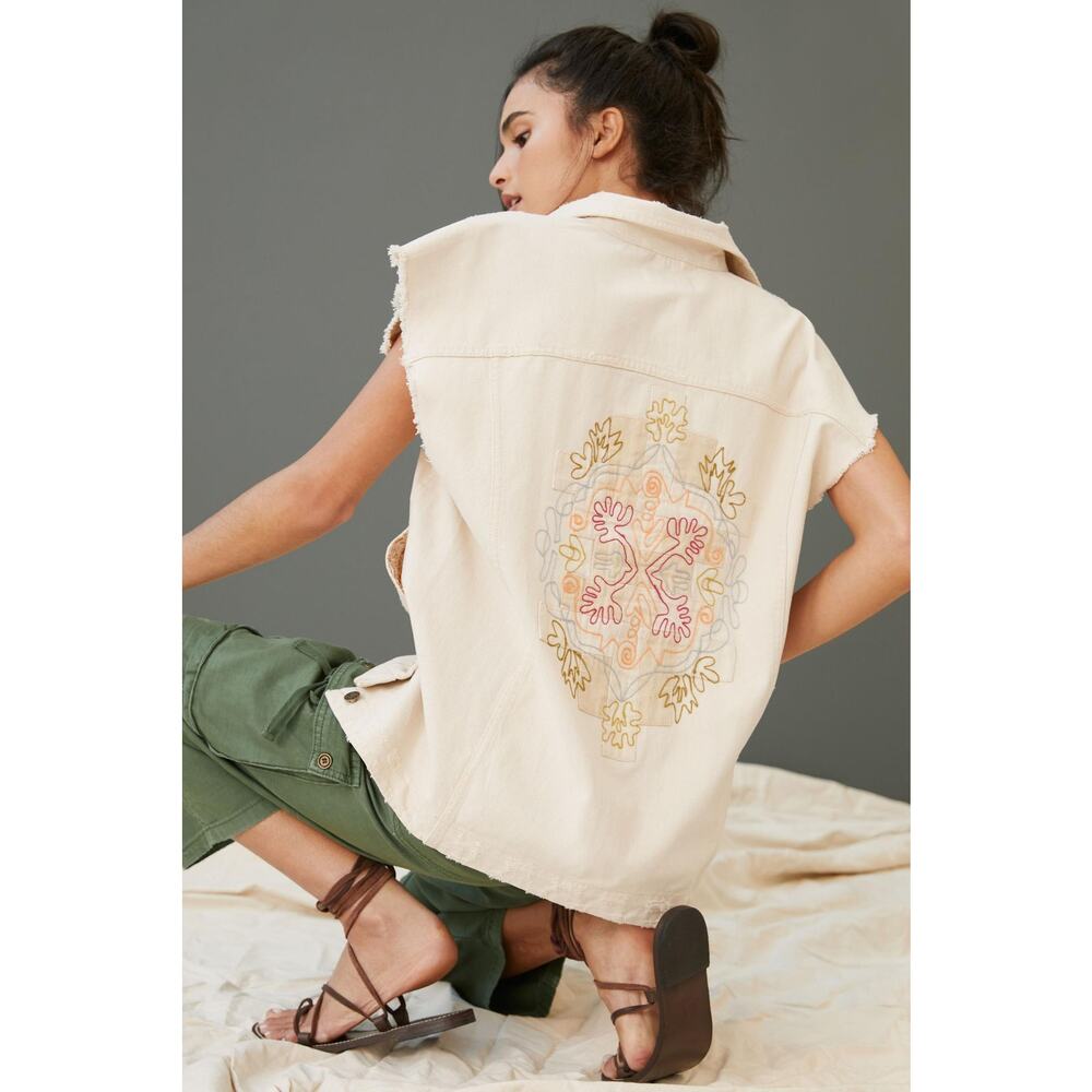 Anthropologie Pilcro Embroidered Denim Vest - New Small